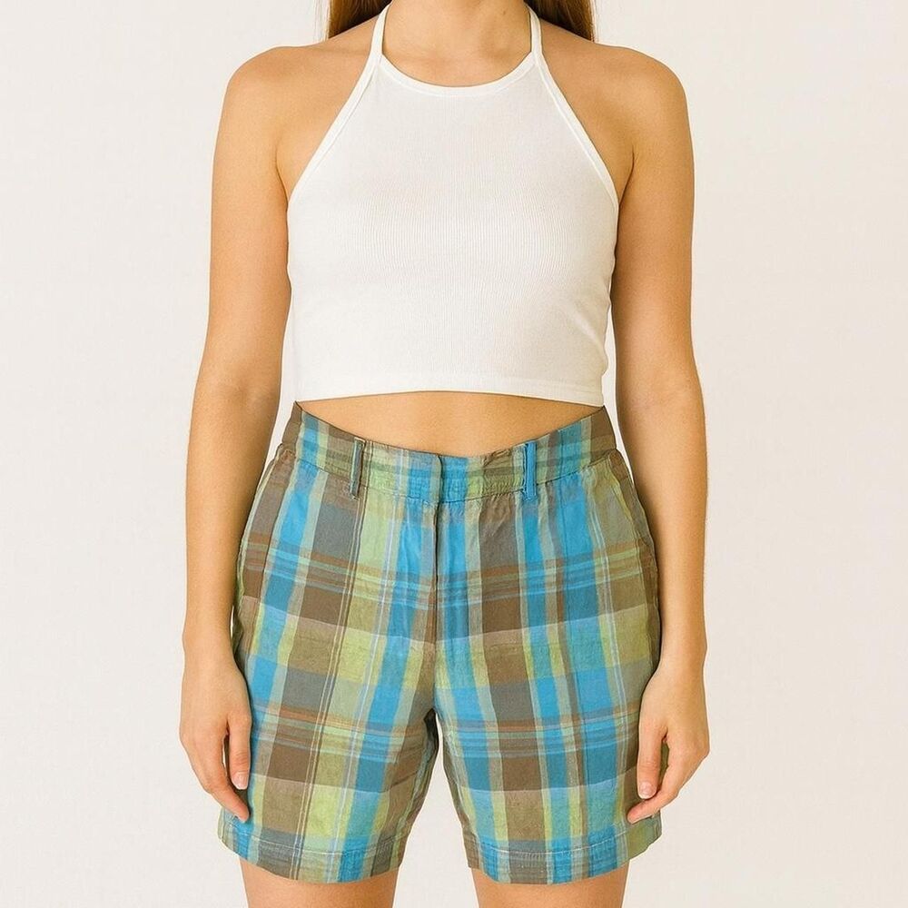 Vintage Y2K 2000s Talbots multi-coloured plaid shorts blue green brown